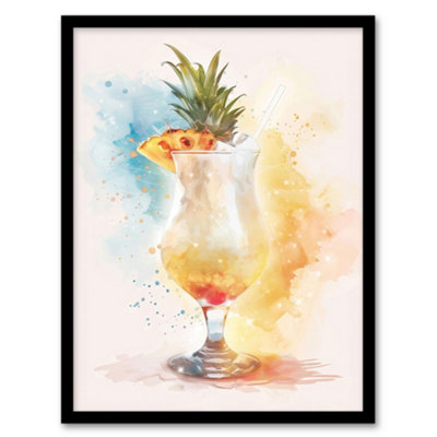 Artery8 Pina Colada Pineapple Slice Cocktail Watercolour Wall Art PrintA4 Size from B&Q
