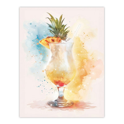 Artery8 Unframed Wall Art Pina Colada Pineapple Slice Cocktail Watercolour12X16 Inch from B&Q