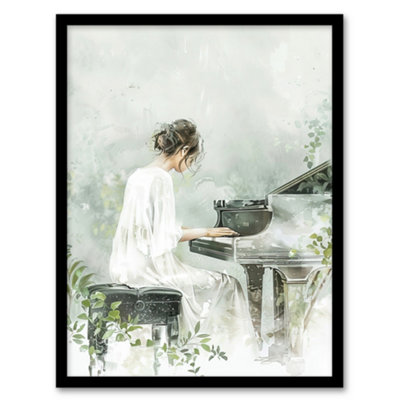 Artery8 Pianist Playing Piano Misty Forest Watercolour Wall Art PrintA4 Size from B&Q
