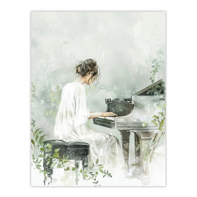 Artery8 Unframed Wall Art Pianist Playing Piano Misty Forest Watercolour12X16 Inch from B&Q