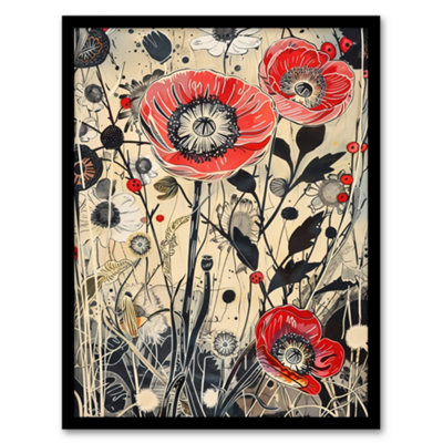 Artery8 Framed Wall Art Wildflower Field Spring Poppy Flowers Painting Print12X16 Inch from B&Q