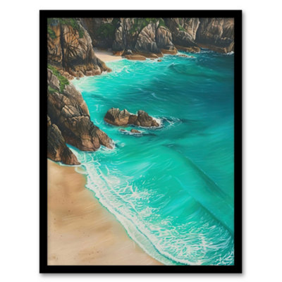 Artery8 Porthcurno Beach Cliffs Aerial View Landscape Wall Art PrintA4 Size from B&Q