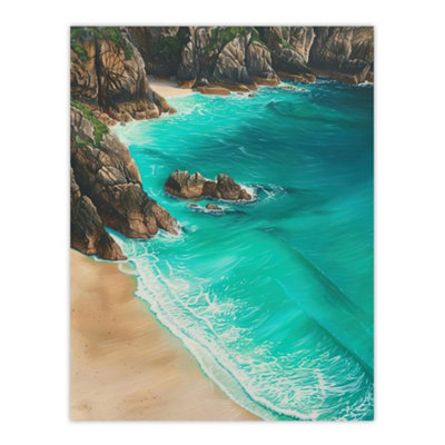 Artery8 Unframed Wall Art Porthcurno Beach Cliffs Aerial View Landscape12X16 Inch from B&Q