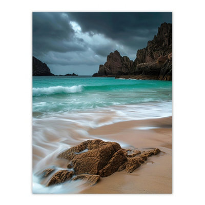 Artery8 Unframed Wall Art Porthcurno Beach Cliffs Dramatic Landscape12X16 Inch from B&Q