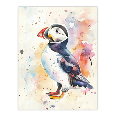 Artery8 Unframed Wall Art Cute Puffin Bird Colourful Watercolour Portrait12X16 Inch from B&Q