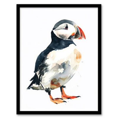 Artery8 Single Cute Puffin Bird Watercolour Portrait Wall Art PrintA4 Size from B&Q