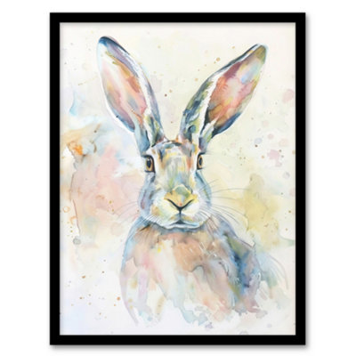 Artery8 Colourful Bunny Rabbit Light Watercolour Painting Wall Art PrintA4 Size from B&Q
