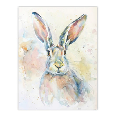 Artery8 Unframed Wall Art Colourful Bunny Rabbit Light Watercolour Painting12X16 Inch from B&Q