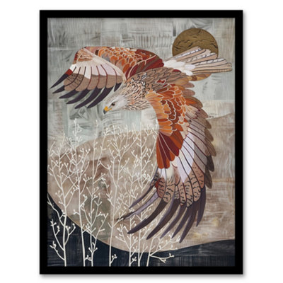 Artery8 Red Kite In Flight Stylised Animal Painting Wall Art PrintA4 Size from B&Q