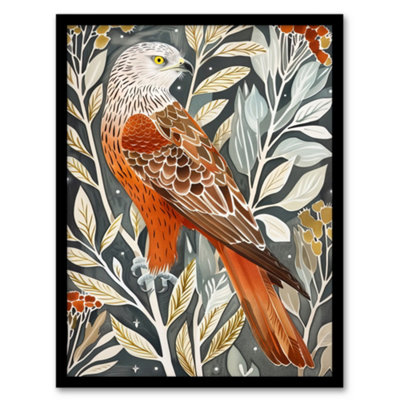 Artery8 Framed Wall Art Red Kite On Tree Branch Watercolour Portrait Print12X16 Inch from B&Q