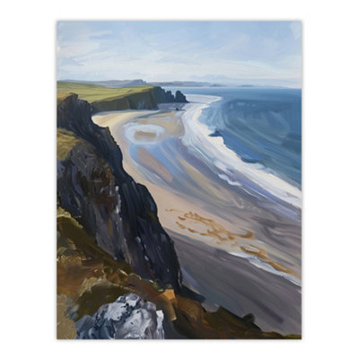 B&Q -  Unframed Wall Art Rhossili Bay Coastal Cliff Landscape Painting12X16 Inch