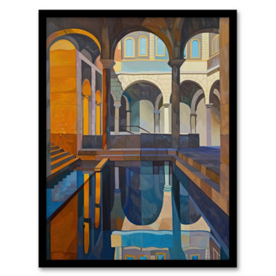 Artery8 Roman Bath Architecture Water Reflection Painting Wall Art PrintA4 Size from B&Q