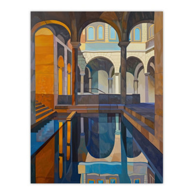 Artery8 Unframed Wall Art Roman Bath Architecture Water Reflection Painting12X16 Inch from B&Q