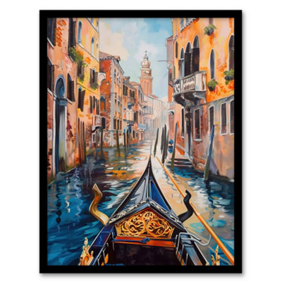 Artery8 Framed Wall Art Venice Canal Gondola Ride View Oil Painting Print12X16 Inch from B&Q