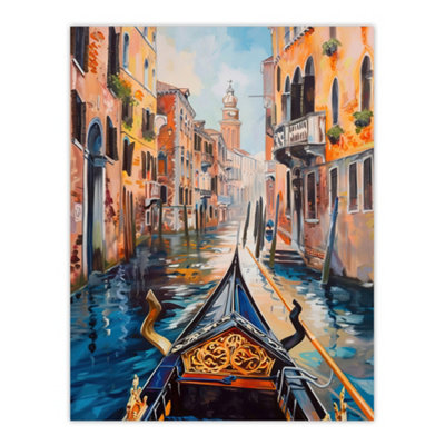 Artery8 Unframed Wall Art Venice Canal Gondola Ride View Painting12X16 Inch from B&Q