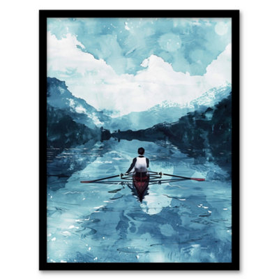Artery8 Rowing Boat Blue Watercolour Coastal Landscape Wall Art PrintA4 Size from B&Q