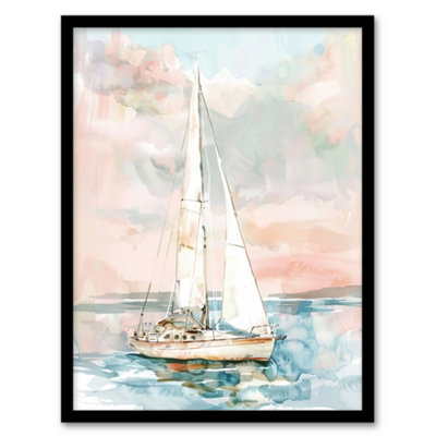 Artery8 Framed Wall Art Sailboat Early Morning Seascape Watercolour Print12X16 Inch from B&Q