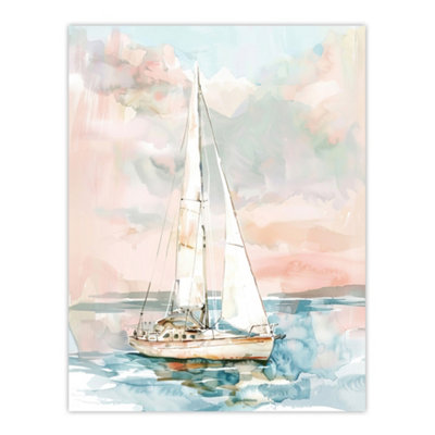 Artery8 Unframed Wall Art Sailboat Early Morning Seascape Watercolour12X16 Inch from B&Q