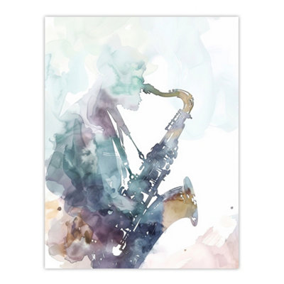 Artery8 Unframed Wall Art Abstract Saxophone Jazz Musician Watercolour12X16 Inch from B&Q