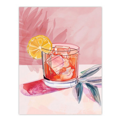 Artery8 Unframed Wall Art Cocktail Lemon Slice Pink Watercolour12X16 Inch from B&Q