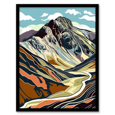 Artery8 Framed Wall Art Stylised Scafell Pike Mountain Hiking Cambria Print12X16 Inch from B&Q