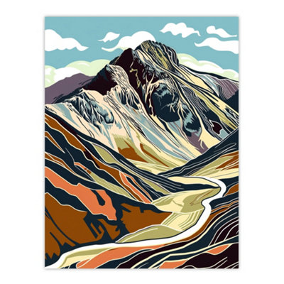 Artery8 Unframed Wall Art Stylised Scafell Pike Mountain Hiking Cambria12X16 Inch