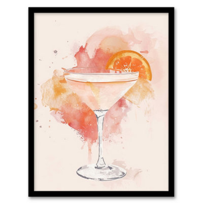 Artery8 Framed Wall Art Sidecar Cocktail Pastel Pink Orange Watercolour Print12X16 Inch from B&Q
