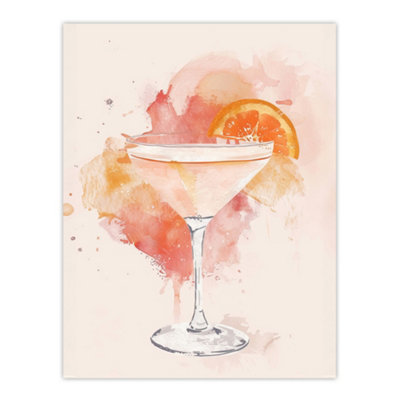 Artery8 Unframed Wall Art Sidecar Cocktail Pastel Pink Orange Watercolour12X16 Inch from B&Q