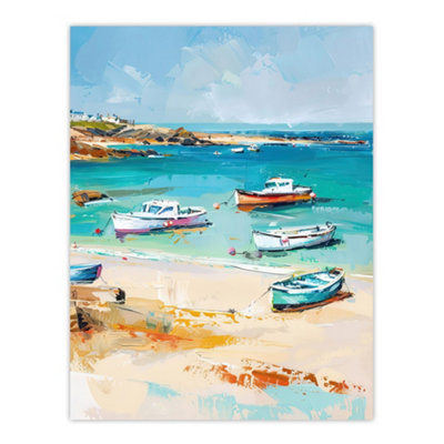 Artery8 Unframed Wall Art Sandy Beach Bay Fishing Boats Coastal Landscape12X16 Inch from B&Q