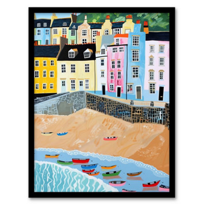 Artery8 Framed Wall Art Tenby Beach Harbour Colourful Coastal Townscape Print12X16 Inch from B&Q