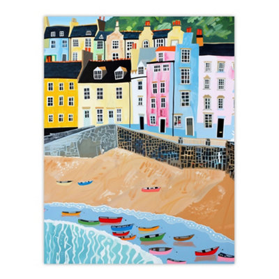Artery8 Unframed Wall Art Tenby Beach Harbour Colourful Coastal Townscape12X16 Inch from B&Q