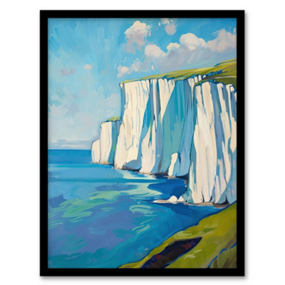 B&Q -  Framed Wall Art White Cliffs Of Dover Coastal Landscape Painting Print12X16 Inch