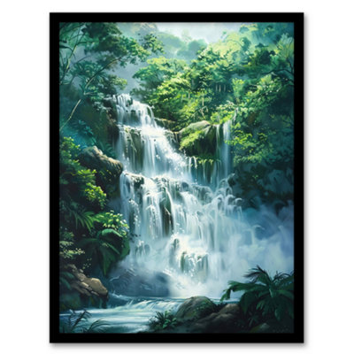 Artery8 Framed Wall Art Jungle Waterfall Rainforest Landscape Print12X16 Inch from B&Q