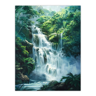 Artery8 Unframed Wall Art Jungle Waterfall Rainforest Landscape12X16 Inch from B&Q