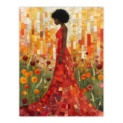 B&Q -  Unframed Wall Art Wildflower Meadow Woman Flower Mosaic Collage12X16 Inch