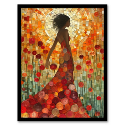 B&Q -  Framed Wall Art Woman With Dress Of Roses Sunset Mosaic Collage Print12X16 Inch