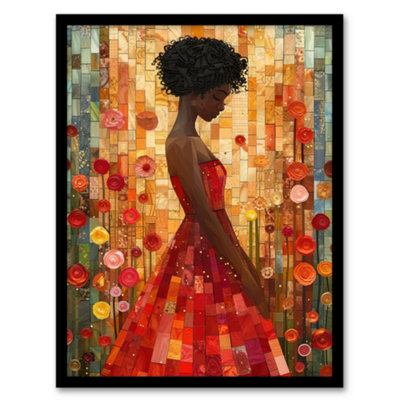 Artery8 Framed Wall Art Woman Red Dress Rose Garden Mosaic Collage Print12X16 Inch from B&Q
