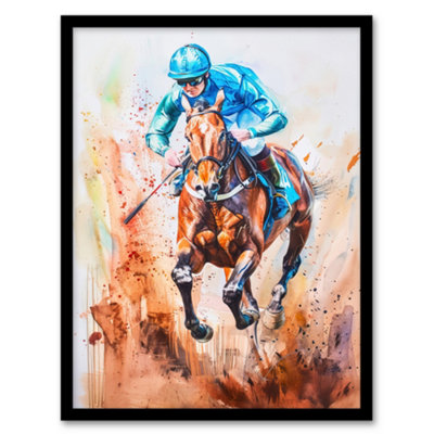 Artery8 Jockey Horse Racing Ascot Derby Watercolour Wall Art PrintA4 Size from B&Q