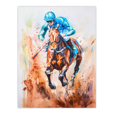 Artery8 Unframed Wall Art Jockey Horse Racing Ascot Derby Watercolour12X16 Inch from B&Q