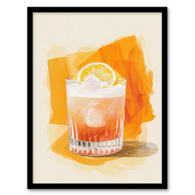 Artery8 Framed Wall Art Whiskey Sour Cocktail Fruit Slice Bar Watercolour Print12X16 Inch from B&Q