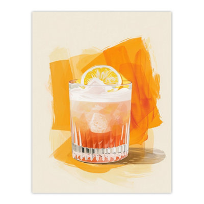 Artery8 Unframed Wall Art Whiskey Sour Cocktail Fruit Slice Bar Watercolour12X16 Inch from B&Q
