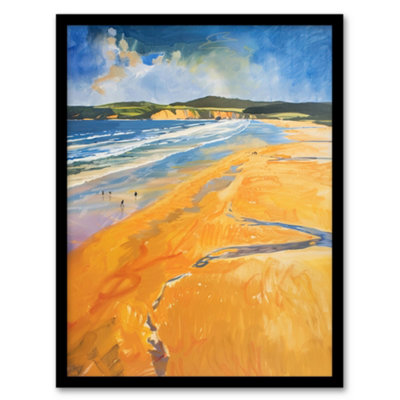 Artery8 Framed Wall Art Woolacombe Beach Watercolour Seaside Landscape Print12X16 Inch from B&Q
