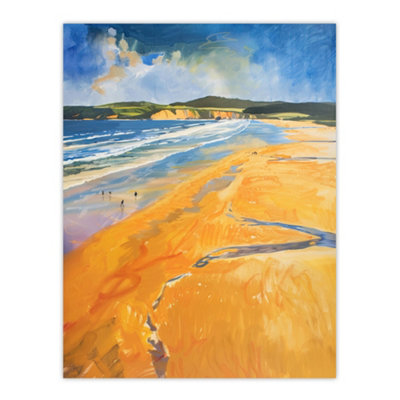 Artery8 Unframed Wall Art Woolacombe Beach Watercolour Seaside Landscape12X16 Inch from B&Q