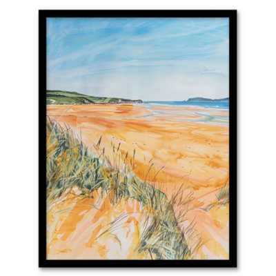 Artery8 Woolacombe Beach Seaside Landscape Watercolour Wall Art PrintA4 Size from B&Q