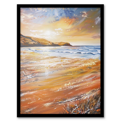 Artery8 Framed Wall Art Woolacombe Bay Seaside Sunset Coastal Landscape Print12X16 Inch from B&Q
