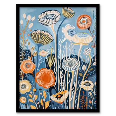 Artery8 Blue Wildflower Sea Garden Painting Modern Floral Wall Art PrintA4 Size from B&Q