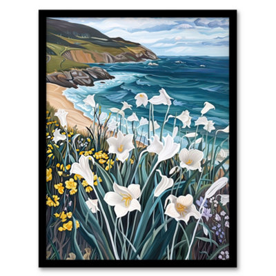 Artery8 Aberdaron Coastal Wales Daffodils Hills Painting Wall Art PrintA4 Size from B&Q