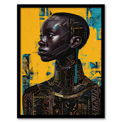 Artery8 Futuristic Beautiful African Woman Painting Wall Art PrintA4 Size from B&Q