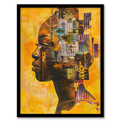 Artery8 Abstract African Woman Portrait Futuristic Ochre Wall Art PrintA4 Size from B&Q