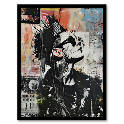 Artery8 Punk Portrait Street Art Mohawk Bold Anarchy Wall Art PrintA4 Size from B&Q